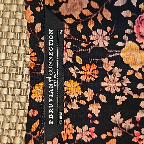 Peruvian Connection Chelsea Black Floral Jersey Tank Fit N Flare Dress Medium - Picture 7 of 10